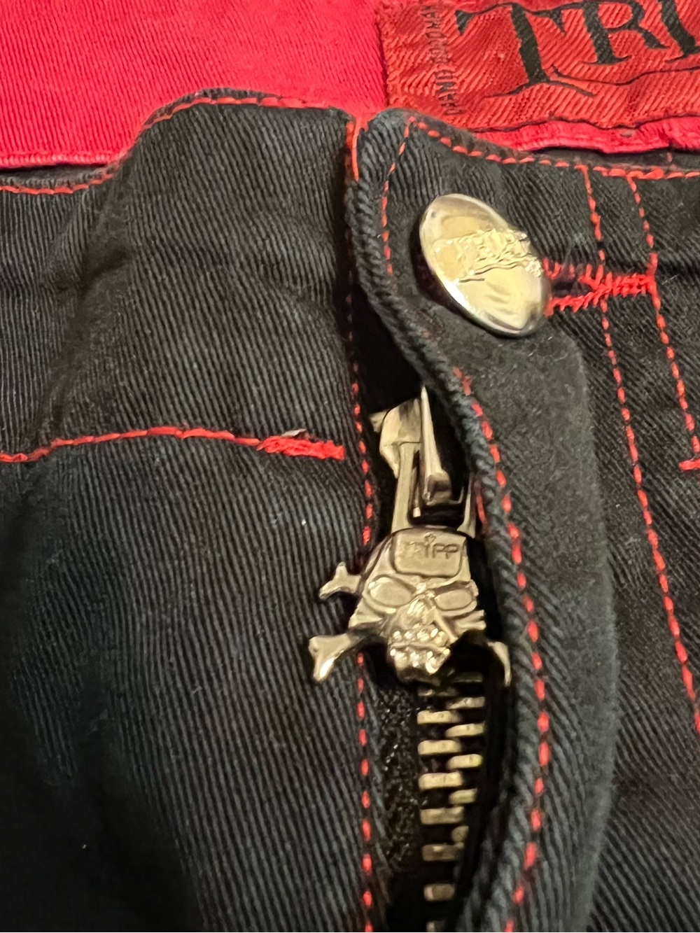 Tripp Nyc Flare Pants Jeans With Straps Size 13 Emo Rave Goth Y2K Stars Skull - Picture 9 of 16
